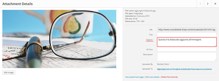 Inserire una didascalia con WordPress